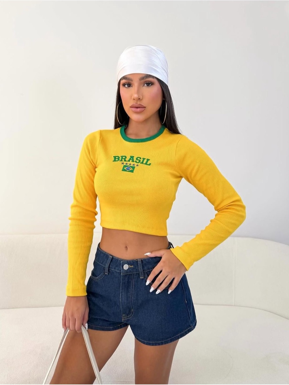Brasil Long-Sleeve Crop Top - Yellow